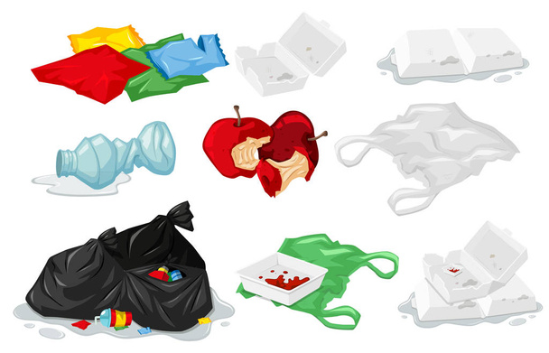Zestaw plastikowych śmieci ilustracja - Wektor, obraz