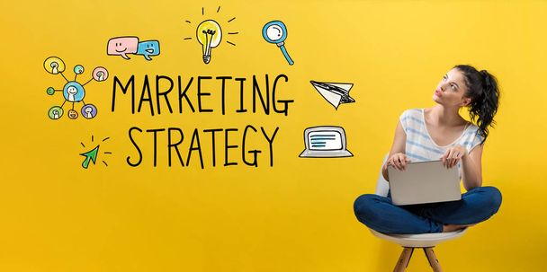Marketing strategy with woman using a laptop - Фото, зображення