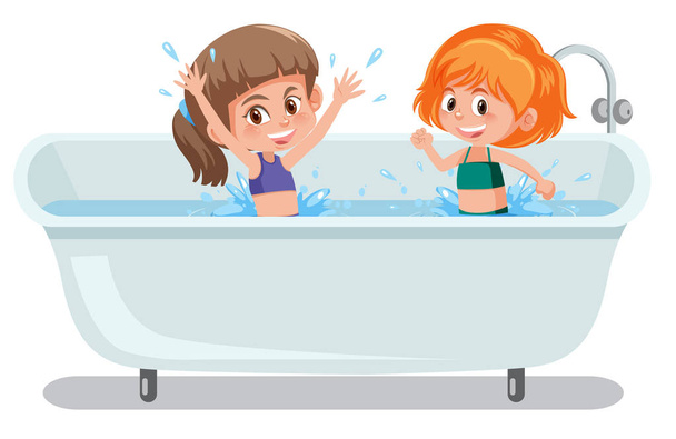 Ragazze che giocano nella vasca da bagno illustrazione
 - Vettoriali, immagini