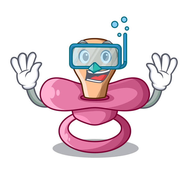 Diving newborn is sucking a pacifier cartoon - Vector, imagen