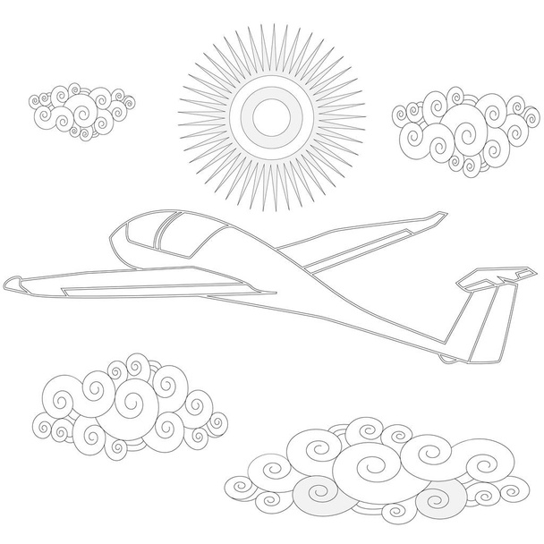 Segelflugzeug. Färbung Bild des Segelflugzeugs am Himmel. Vektorillustration. - Vektor, Bild