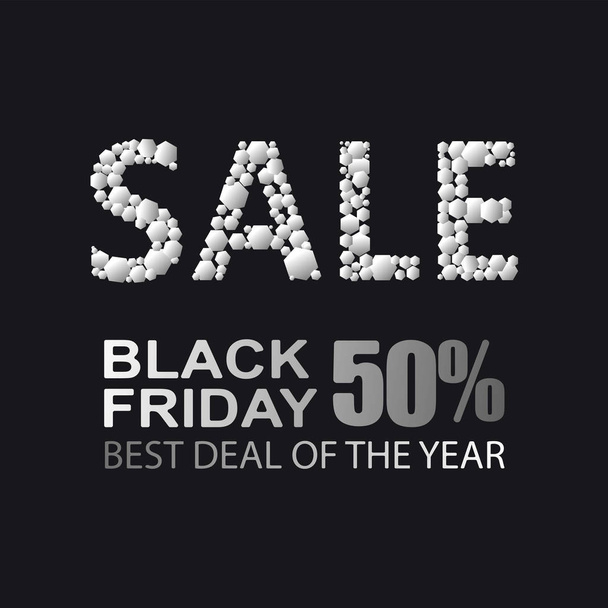 Black Friday. SALE. Silver inscription. Composition on a black background. Design for the website, screen saver, presentation or for print an advertising banner, poster. - Vector, Image