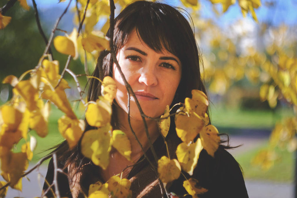 Autumn Portrait of beautiful woman in dress, outdoors - Valokuva, kuva