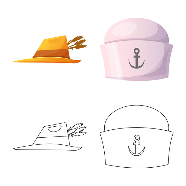Isolated object of headgear and cap symbol. Collection of headgear and accessory stock symbol for web. - Vector, afbeelding