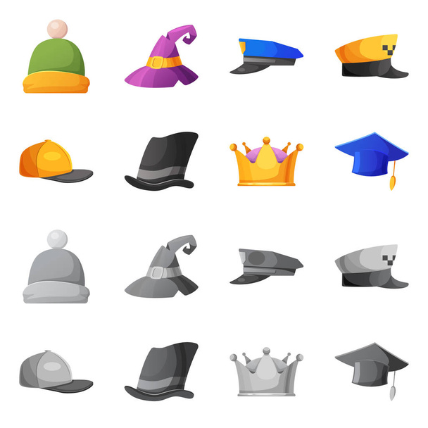 Isolated object of headgear and cap symbol. Set of headgear and accessory vector icon for stock. - ベクター画像