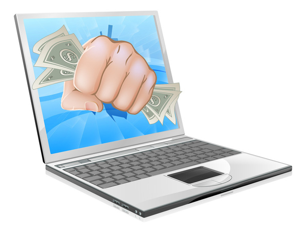 Cash Fist Laptop Concept - Vetor, Imagem