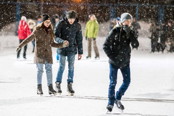 KAZAN, RUSSIA, 22 JANUARY, 2017:  People on skating rink in the evening - Fotó, kép