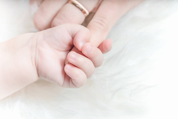 Hand of a baby holds a woman's finger - Foto, imagen