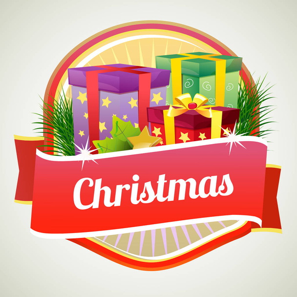 karácsonyi jelvény ribbon ajándék doboz - Vektor, kép