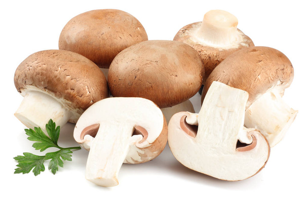 Fresh champignon mushrooms isolated on white background - Photo, Image