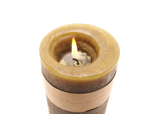 Burning candle on white background - Zdjęcie, obraz