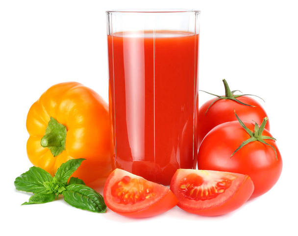 tomato juice isolated on white background. juice in glass - Photo, Image
