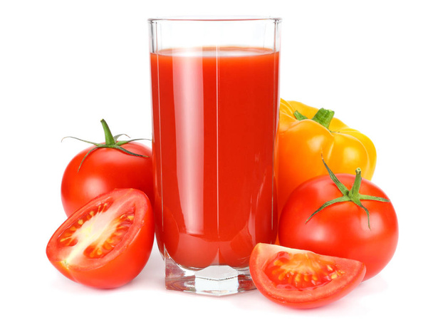 tomato juice isolated on white background. juice in glass - Foto, Imagem