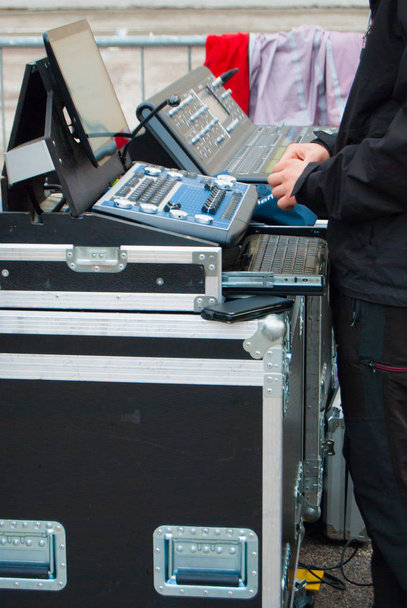 Technician during the sound check before the concert - Photo, Image