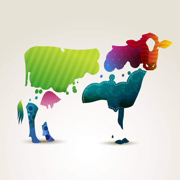 vaca colorida sobre fondo blanco
 - Vector, imagen