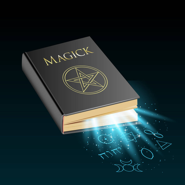 Magische boek op donkere achtergrond  - Vector, afbeelding