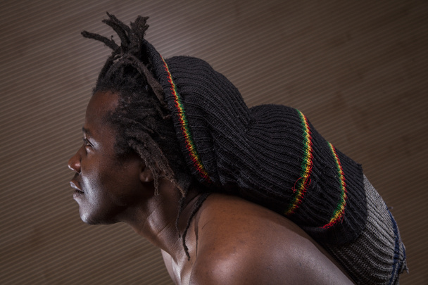 young rastafarian man showing his dreadlocks, portrait - Photo, Image