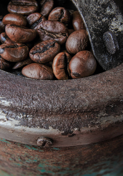 kahve tahıl makro fotoğraf. eski kahve fabrikasında yapılan - Fotoğraf, Görsel