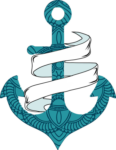 Nautical anchor with rope and ribbon - Vector, Image