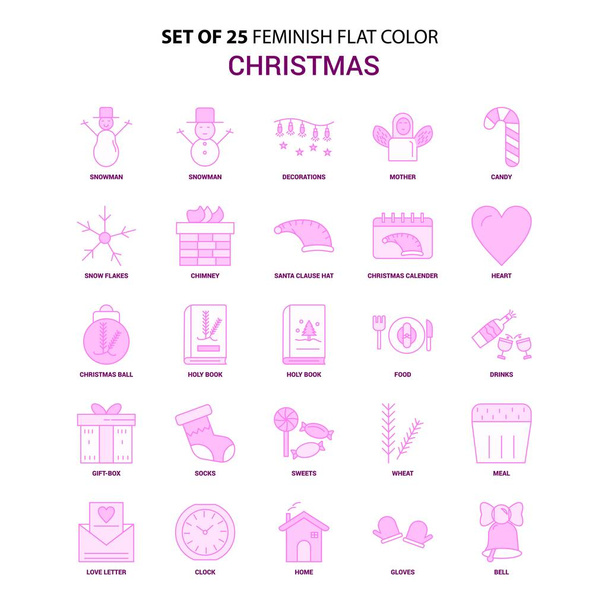 25 Feminish クリスマス フラット カラー ピンク アイコン セットのセット - ベクター画像
