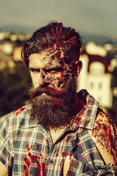 Bearded bloody zombie man - Foto, imagen