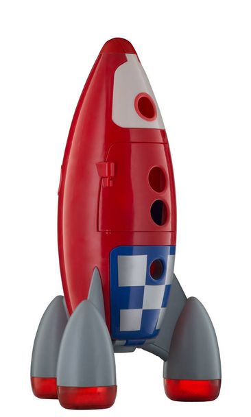 Childs muovi raketti avaruusalus eristetty valkoisella pohjalla
 - Valokuva, kuva