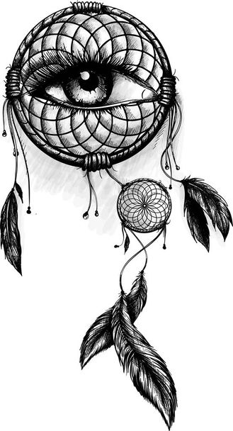 Fashion illustration with dream catcher and flowers. - Photo, Image