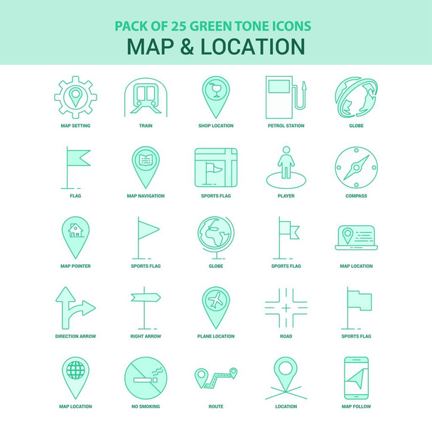 25 Mapa verde y ubicación Conjunto de iconos
 - Vector, Imagen