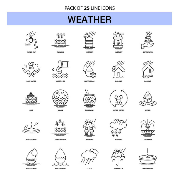 Weather Line Icon Set - 25 Dashed Outline Style - Vector, Image