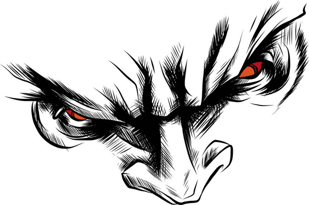 Лицо демона с сердитыми красными глазами иллюстрация
 - Вектор,изображение