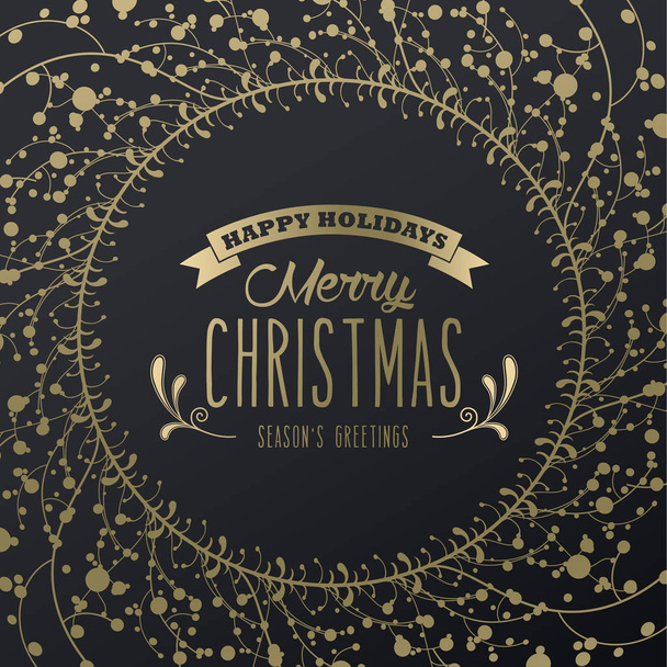Golden luxury Christmas background with snowflakes and simple text Happy Holidays - Merry Christmas - season's greetings on white background. - Vector, Image