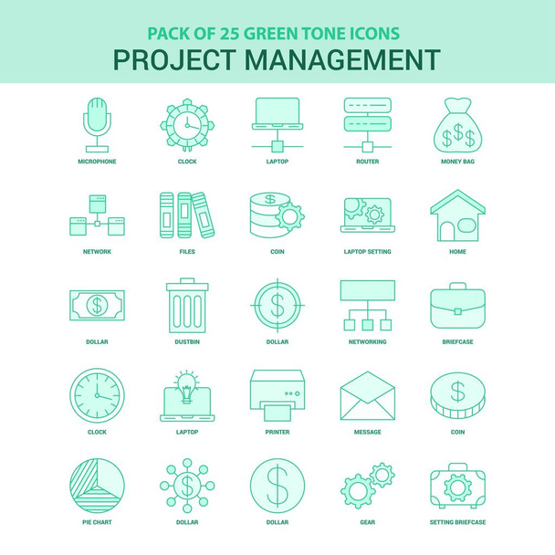 25 grüne Projektmanagement-Symbole gesetzt - Vektor, Bild