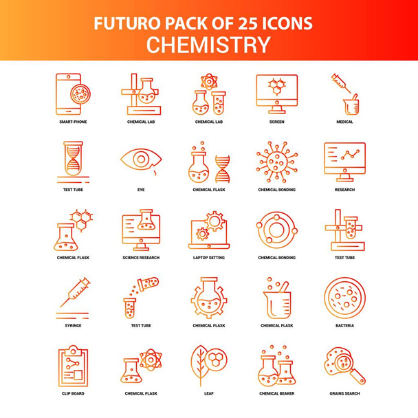 Turuncu Futuro 25 Kimya Icon Set - Vektör, Görsel