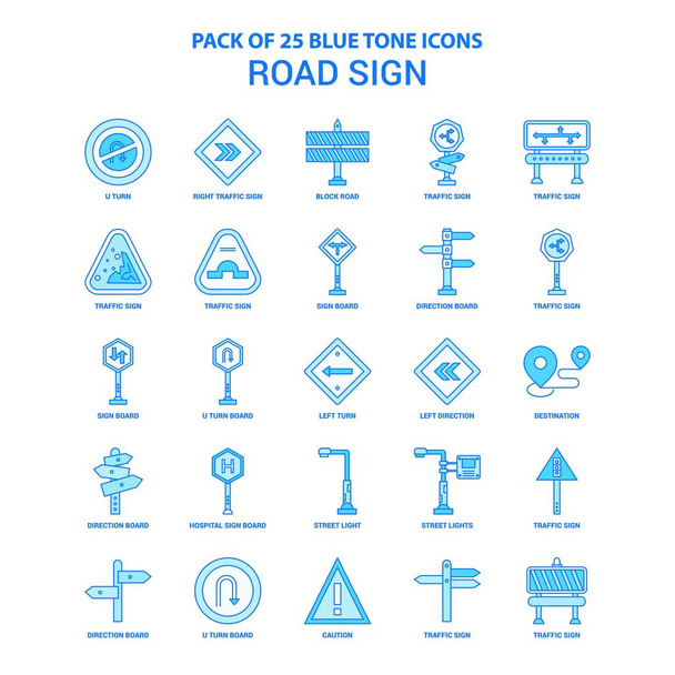Silnice znamení Blue Tone Icon Pack - 25 sady ikon - Vektor, obrázek