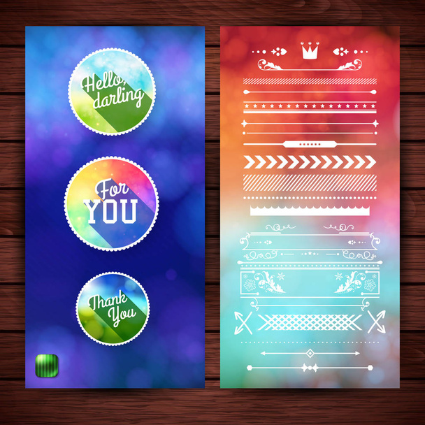 Colorful and happy template designs and borders with hello darling, for you and thanks text greetings for cards and posters - Vektor, obrázek
