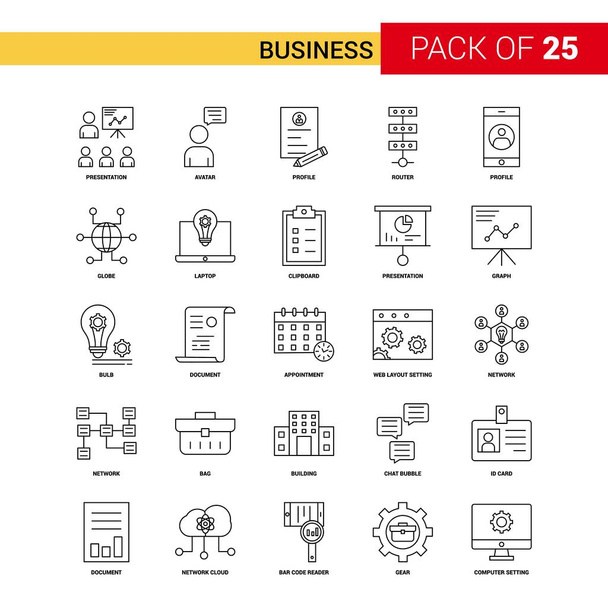 Icono de línea negra de negocios - 25 Conjunto de iconos de esquema empresarial
 - Vector, Imagen
