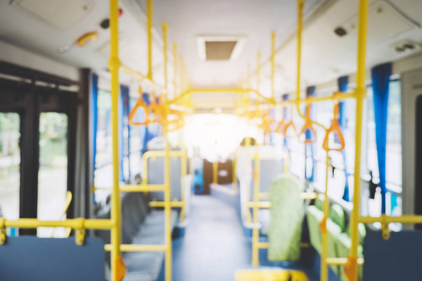 Blur image of interior in city bus, transport, tourism and road trip concept. - Фото, зображення