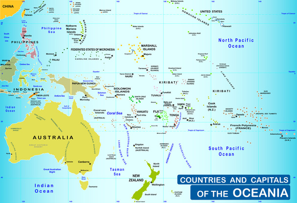 χώρες και πρωτεύουσες του της Ωκεανίας - Διάνυσμα, εικόνα