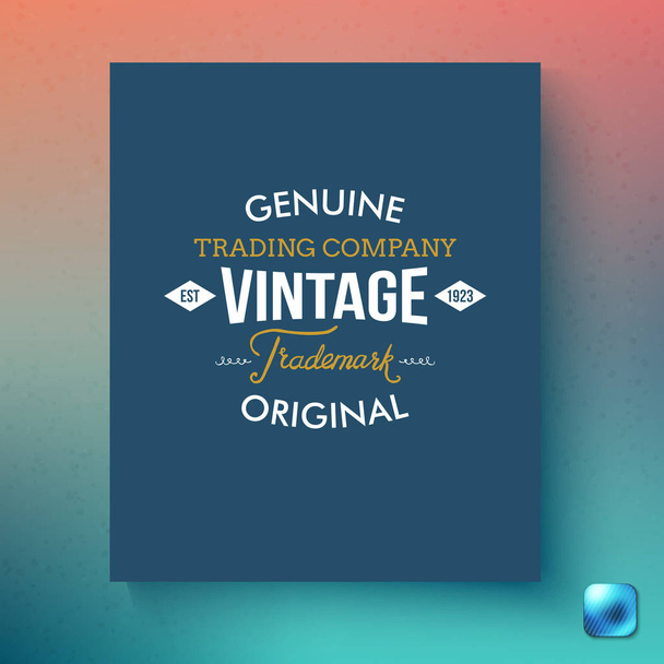 Blue rectangular genuine trading company vintage business template over green and red gradient beside little blue square in corner - Vector, Image