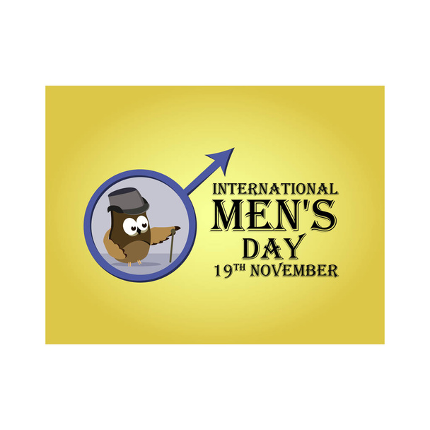 Grußkarte zum internationalen Männertag, mit dem Bild von als Gentlemen stilisierten Comic-Eulen. Vektorillustration - Vektor, Bild