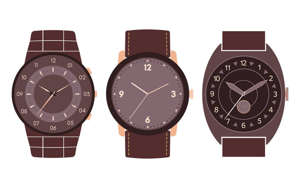 Set van drie mechanische horloges - Vector, afbeelding