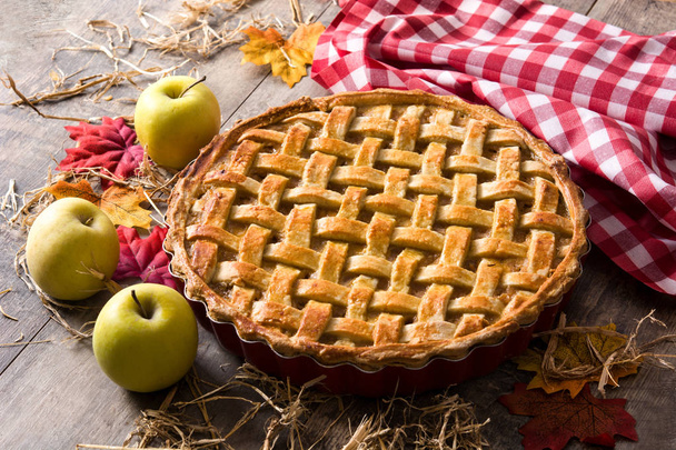 Homemade traditional apple pie on wooden table - Photo, Image