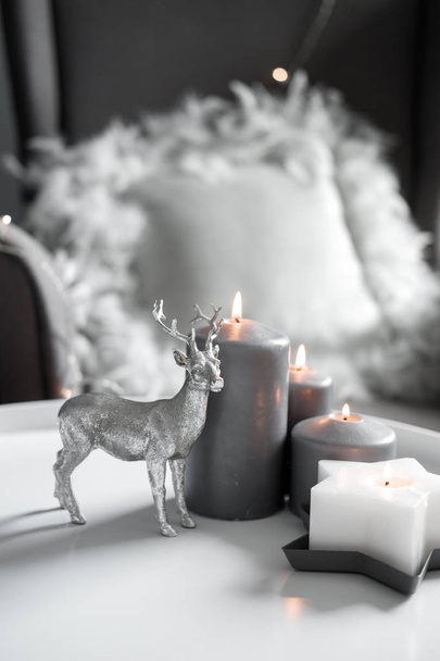 Christmas candles and decor in the home interior - Photo, image