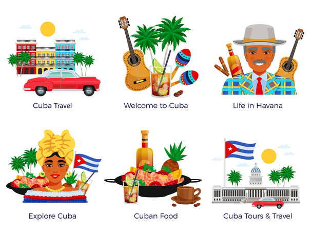 Kubai utazási ikonok beállítása - Vektor, kép