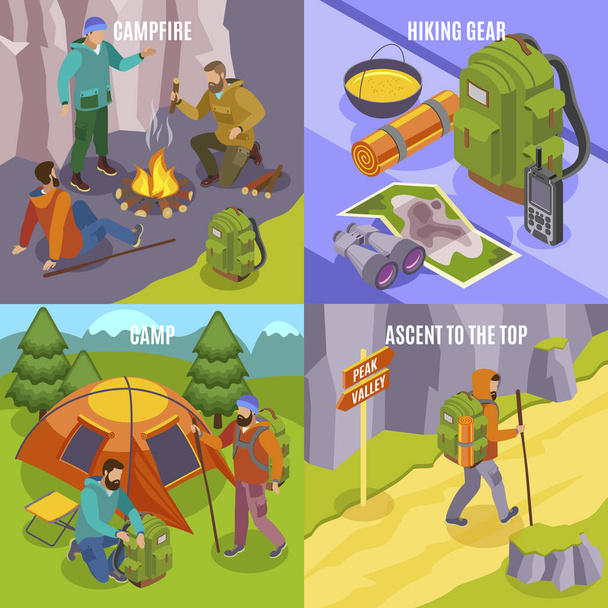 キャンプ ハイキングのデザイン コンセプト - ベクター画像