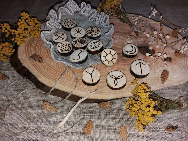Wooden handmade witch runes - Photo, Image