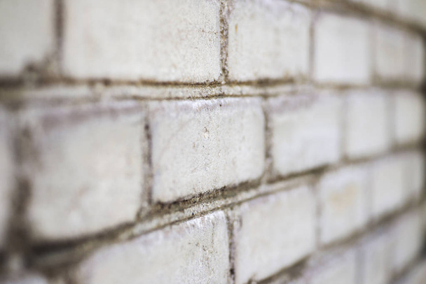 White brick wall with perspective as a background. Structure and texture of the brick wall. Old white brick wall background in perspective - Foto, Imagen
