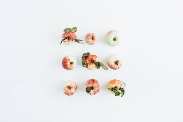Apples minimal composition on white background. Flat lay, top view. - Photo, Image