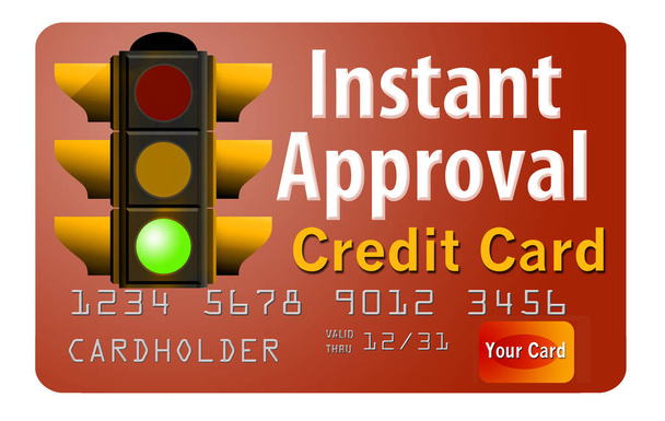 Εδώ είναι μια άμεση έγκριση πιστωτικής κάρτας. Ένα φανάρι είναι πράσινο παίρνει πέρα από το σημείο είναι μια όλα πάει κατάσταση για να πάρει αυτή την κάρτα γρήγορα. - Φωτογραφία, εικόνα