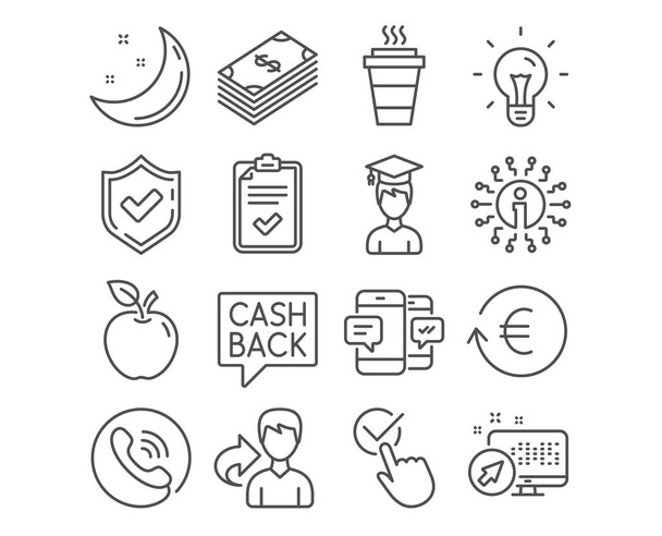 Set of Money transfer, Checklist and Dollar icons. Smartphone sms, Exchange currency and Takeaway signs. Student, Idea and Checkbox symbols. Cashback message, Survey, Usd money. Vector - Vector, Image
